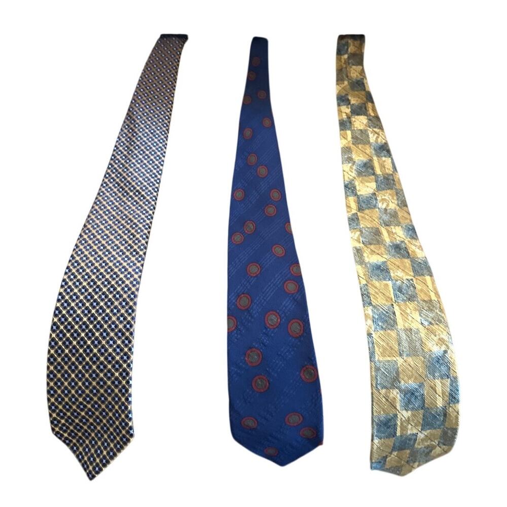 Set 3 XMI Platinum Print Silk Neck Tie Italy Gold Career Business Work Suit